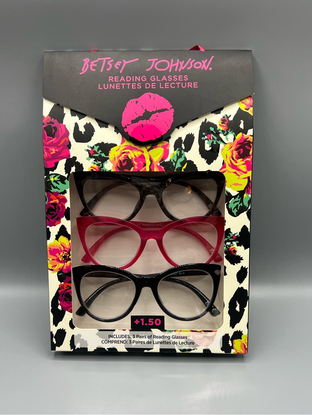 Betsey Johnson 3 Pairs Round Reading Glasses +1.50 New